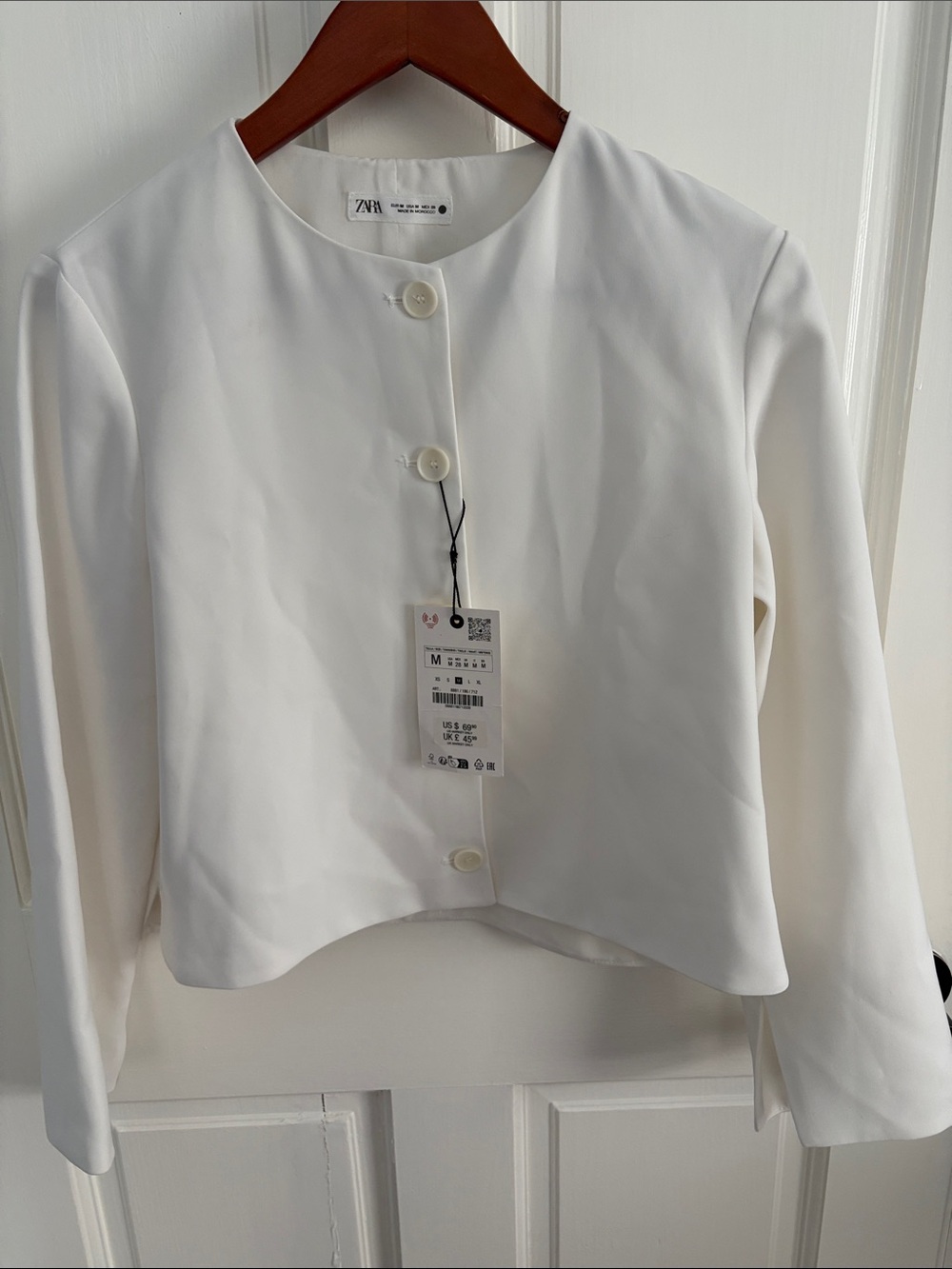 Zara Cream Cropped Blazer Button-Front